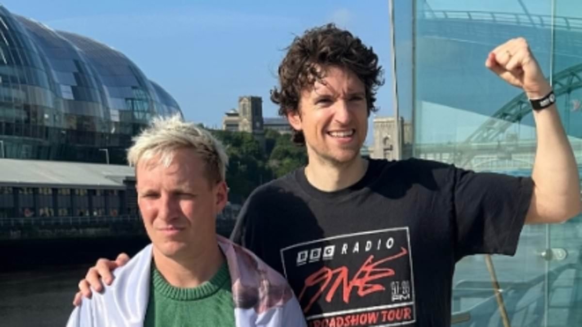 Greg James is named as godfather of Jamie Laing and Sophie Habboo's baby as he emerges victorious in Radio 1's Giant Face Off