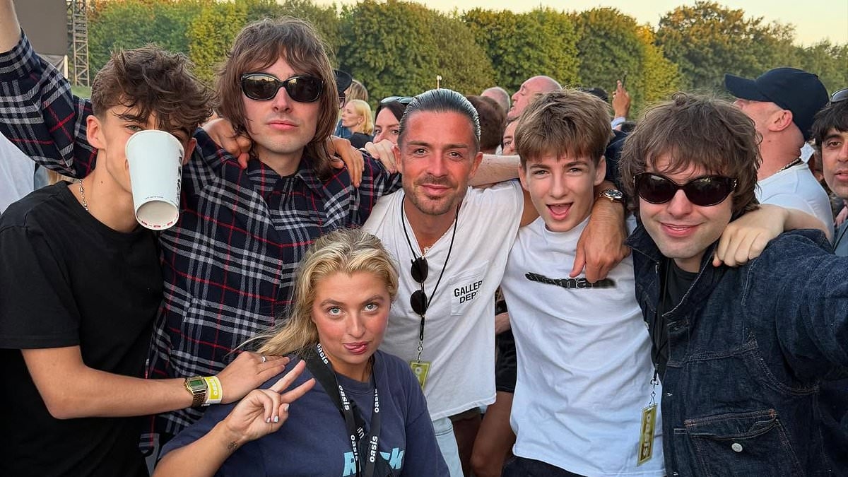 Jack Grealish cuddles girlfriend Sasha Attwood at Oasis' Manchester show before rubbing shoulders with the Gallagher kids - as the band's hotly-awaited London shows kick off