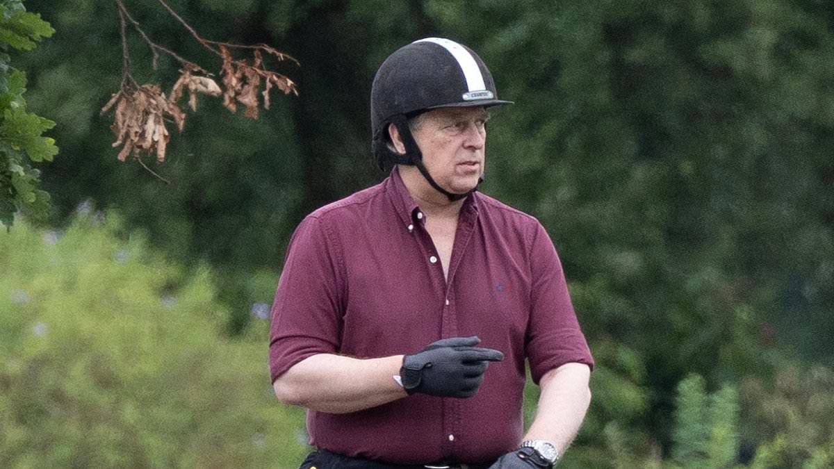 Prince Andrew appears pensive as he embarks on his weekly ride through the Windsor estate