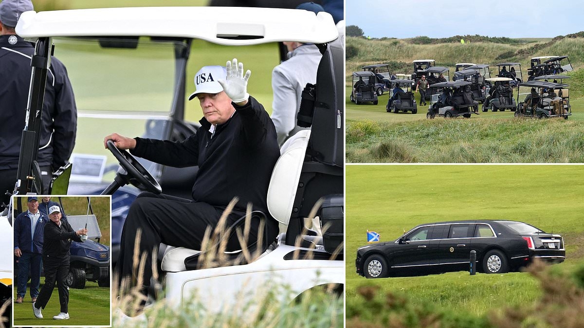 A smile and a wave as Uptown Girl blasted from Donald Trump's Golf Buggy One