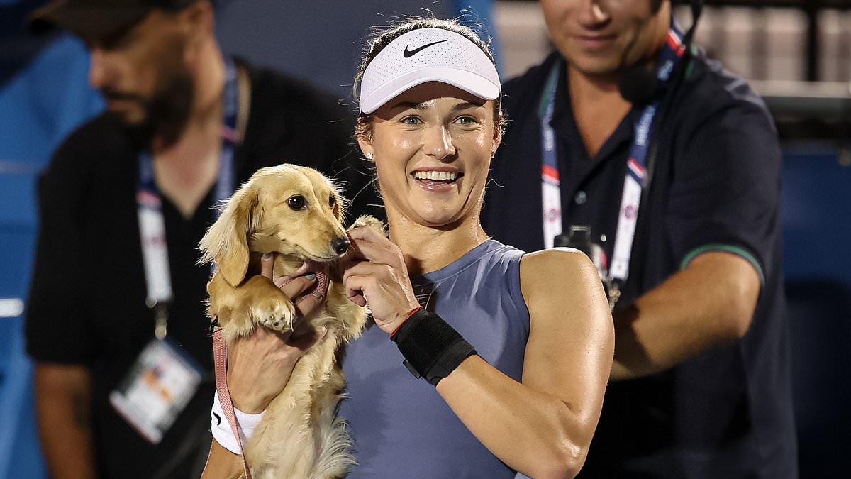 Adorable moment tennis star Anna Kalinskaya's pet dog storms the court
