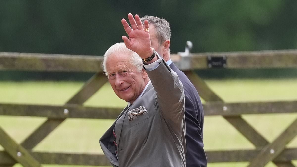 Beaming King Charles waves as he attends Sunday church service in Norfolk