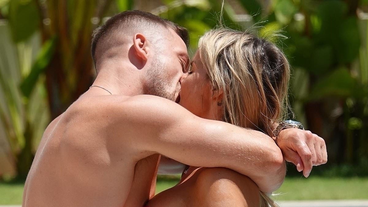 Bikini-clad Kerry Katona, 44, packs on the PDA with new boyfriend Paolo Magaglione, 33, in Ibiza as she shows off the results of her latest boob job
