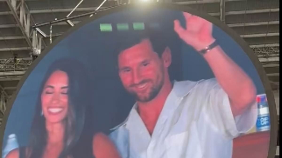 Lionel Messi and his wife Antonella look awkward as they are caught on Coldplay kiss cam at Miami concert - but avoid any controversy