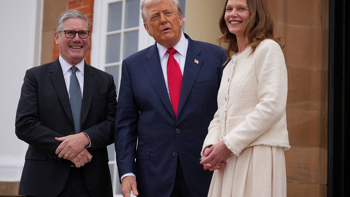 'She's very respected, as respected as him': Donald Trump heaps praise on awkward looking Lady Starmer as he greets PM in Scotland