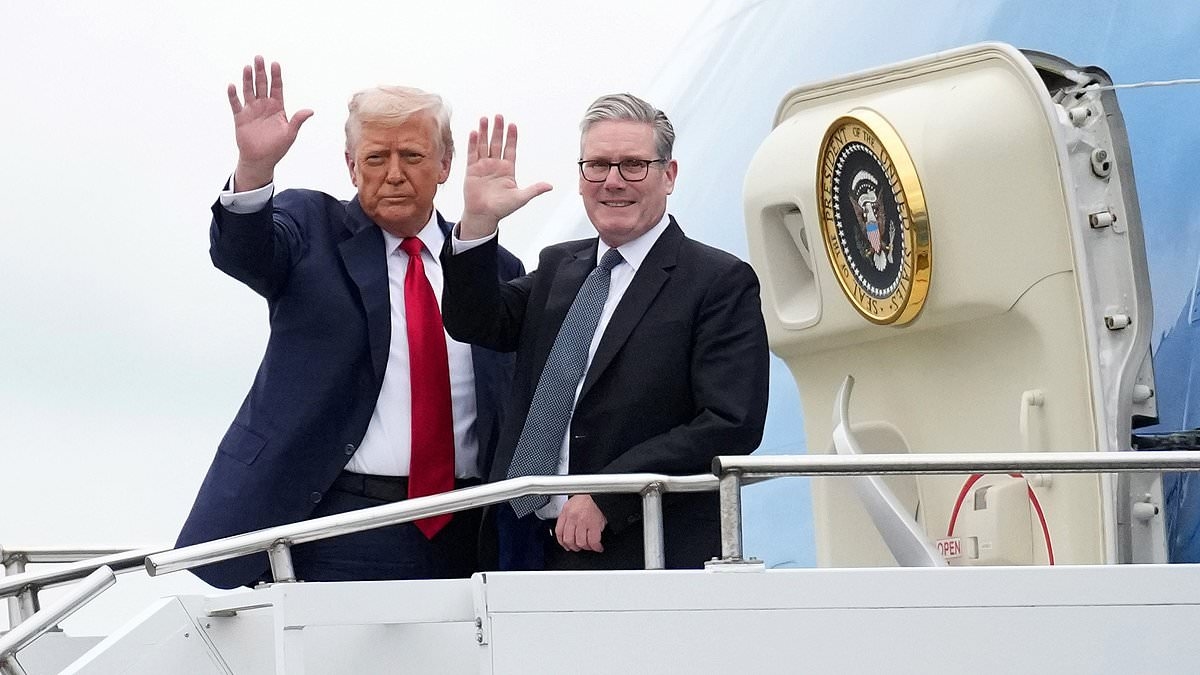 Not very green, Keir: PM joins Trump for 250-mile flight across Scotland in Air Force One for Aberdeen dinner date after meeting to discuss trade, Gaza