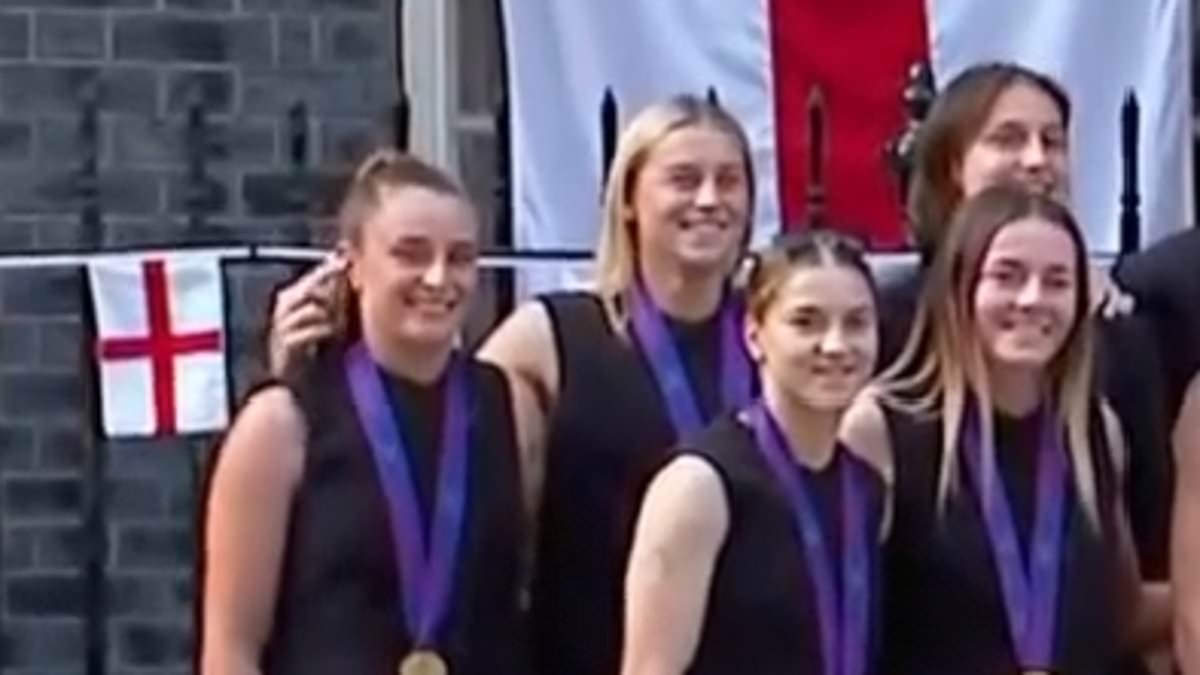 Moment Alessia Russo playfully tries to put off Ella Toone during Lioness photo as the childhood best friends get red carpet treatment at Downing Street