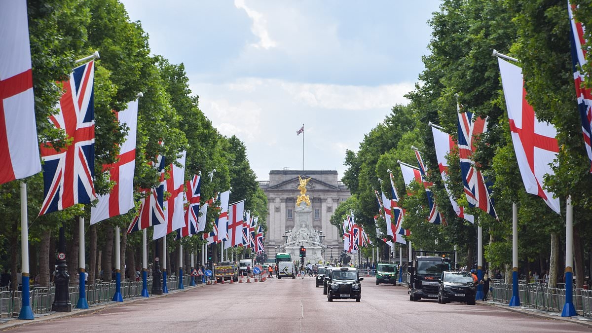 Final preparations for the Lionesses' open-top bus parade along The Mall as thousands of fans set to celebrate historic Euro 2025 victory