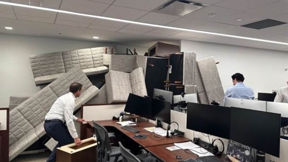 Moment terrified Blackstone hedge fund staff desperately build make-shift barricades to stop NYC gunman breaking in as he killed four in Manhattan skyscraper massacre