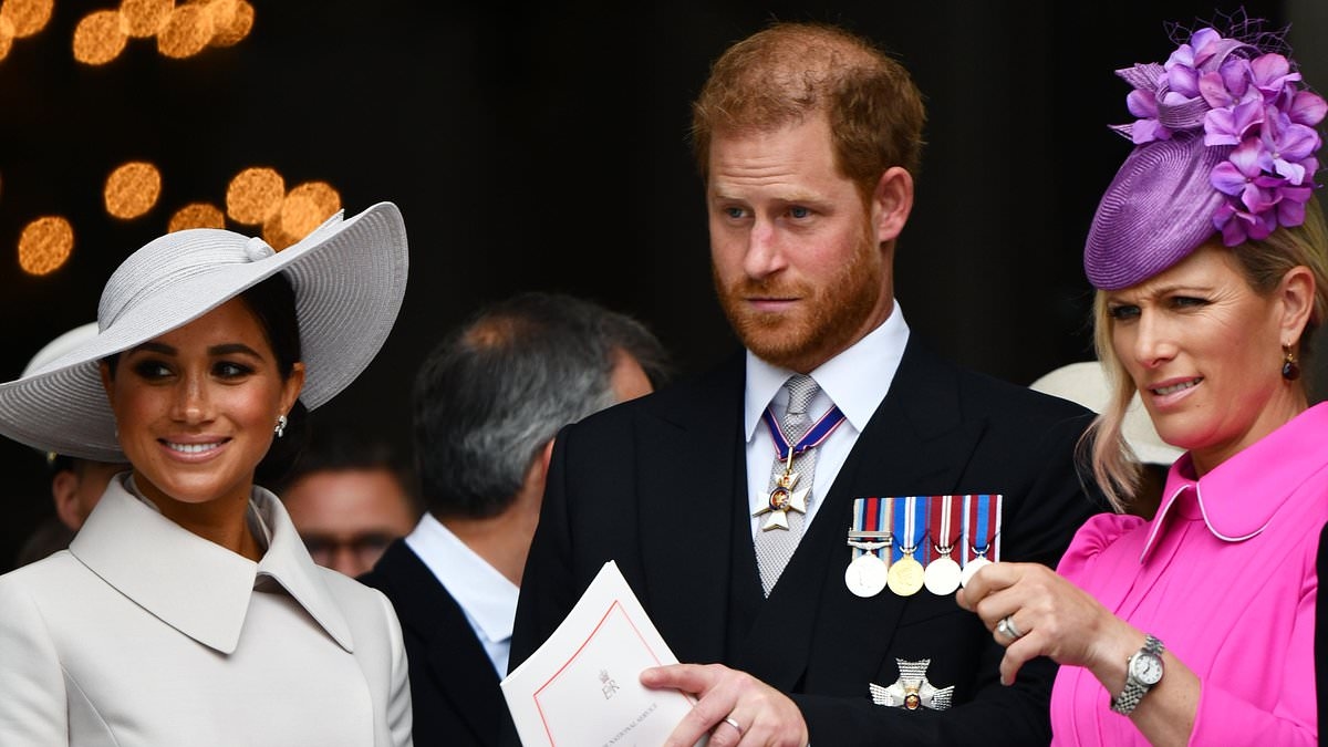 Body language expert reveals the moment Zara acted as a 'buffer' between Prince Harry and Mike Tindall at 'awkward' Thanksgiving service