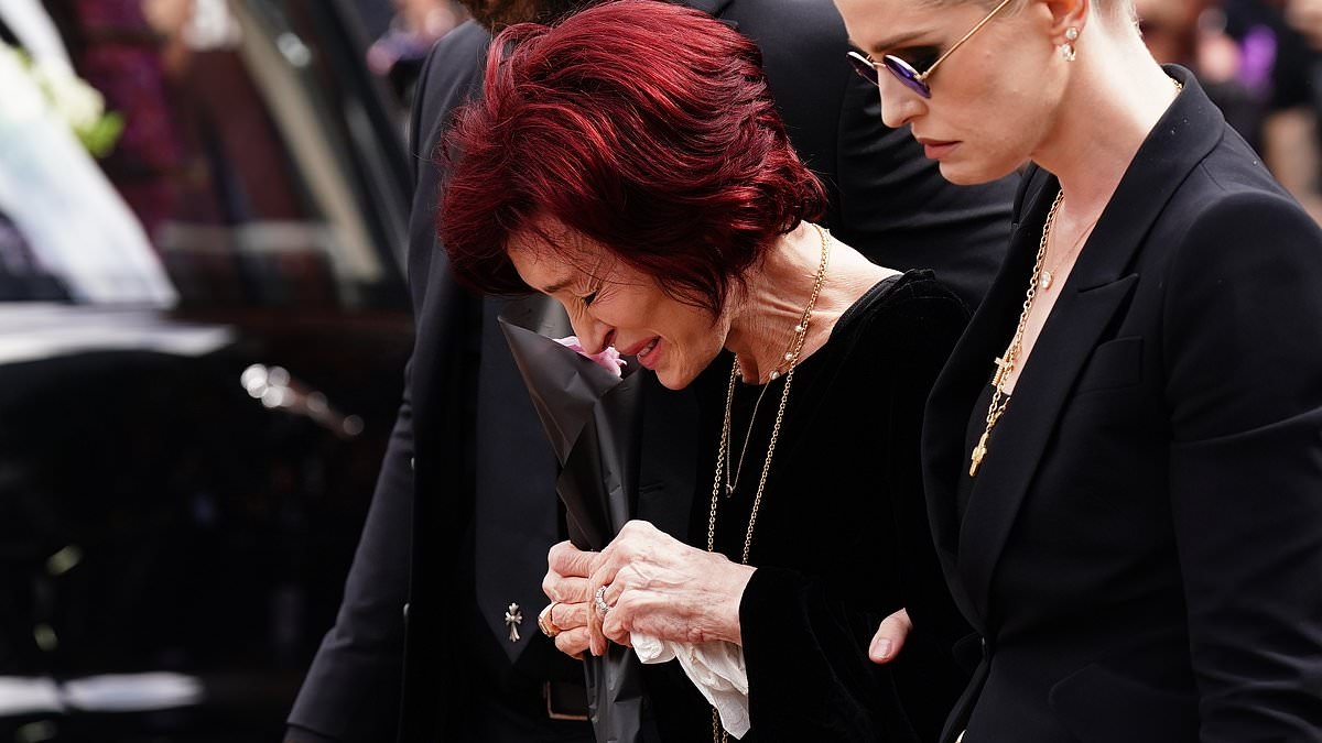 Frail Sharon Osborne breaks down in tears and is supported by family at Ozzy's funeral procession