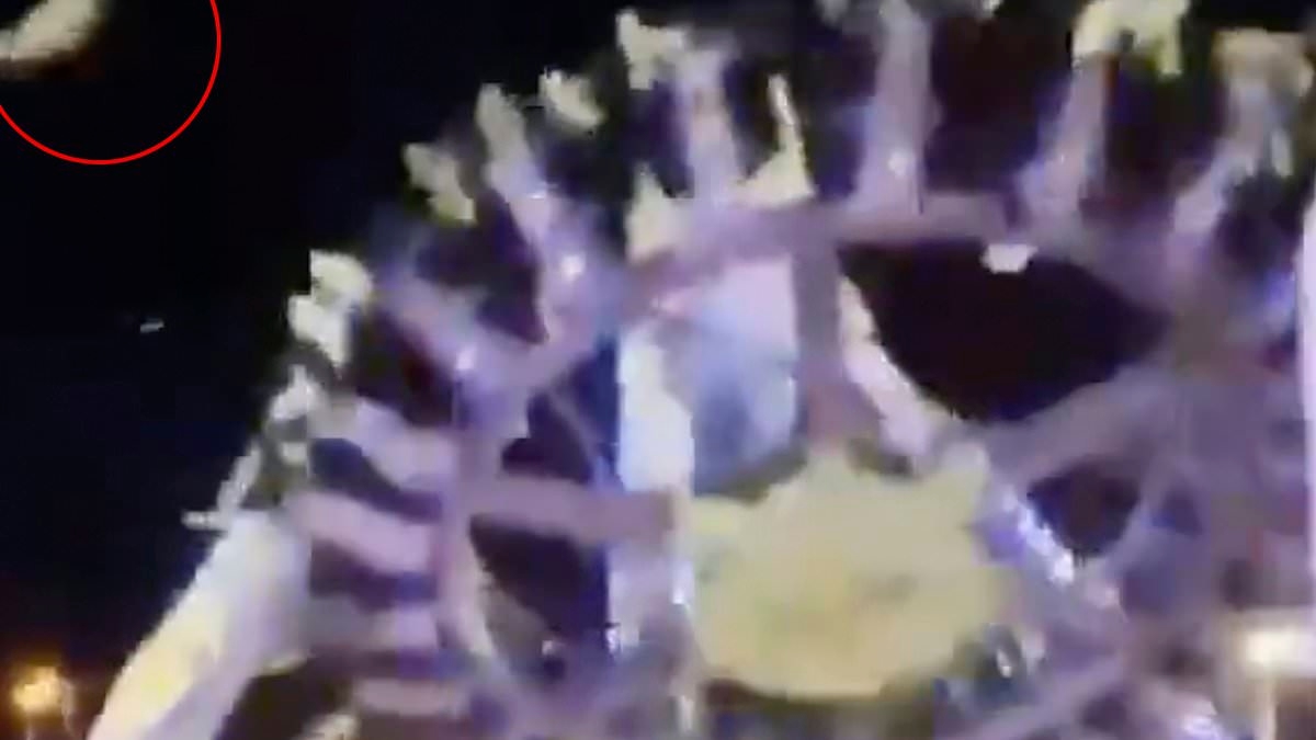 Terrifying moment '360 Degrees' swinging theme park ride breaks in two before crashing to the ground leaving 23 guests injured in Saudi Arabia