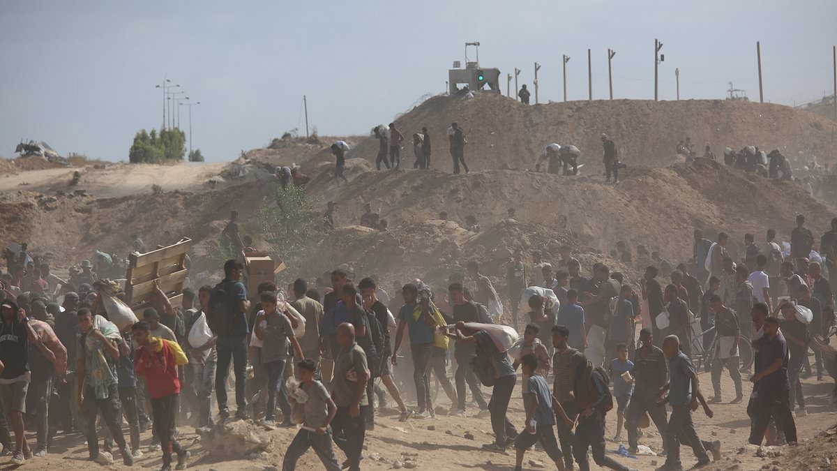 UN posts video of hundreds of Palestinians swarming around their cars 'and gunshots fired near crowds' at Gaza aid site amid escalating Hamas-Israel war of words over 'starvation' crisis