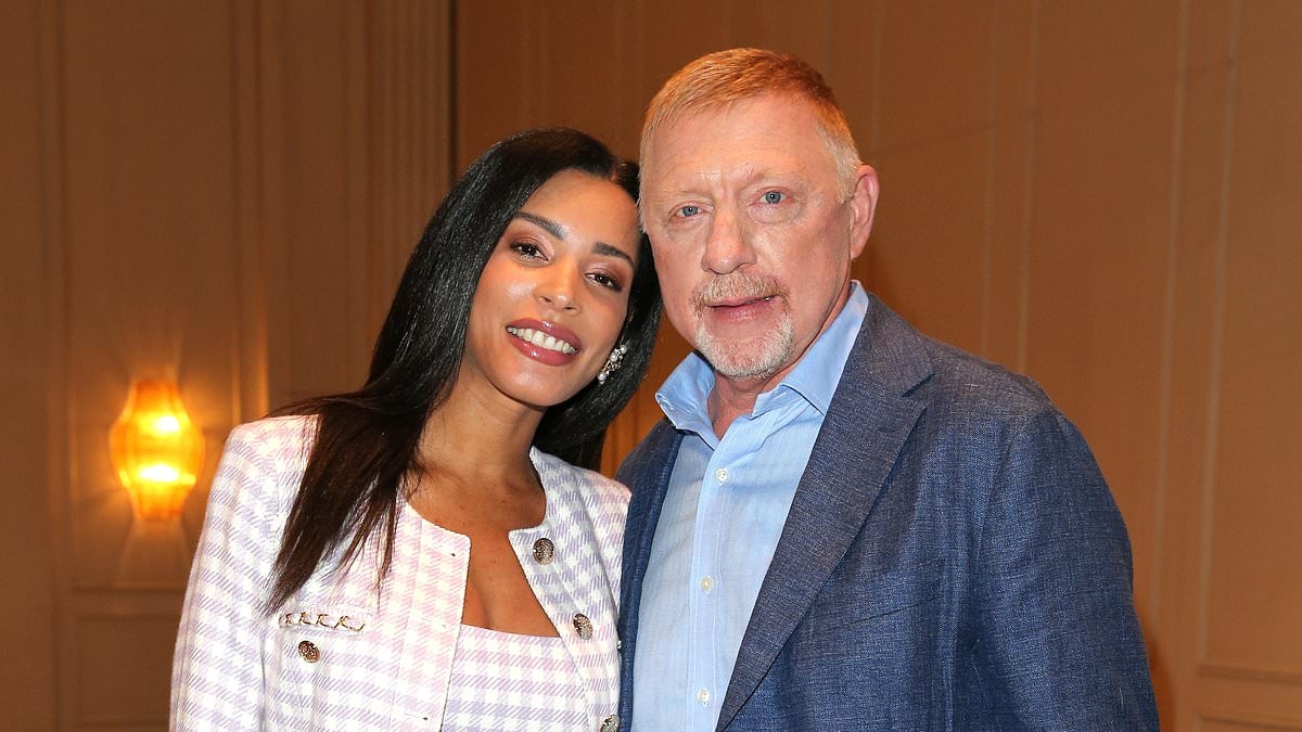 Boris Becker's pregnant wife Lilian, 35, cradles her blossoming bump in a chic mini dress as she joins the tennis star, 57, at a bash in Berlin