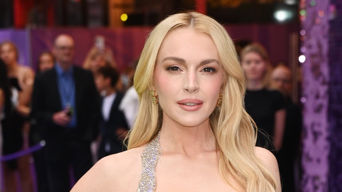Lindsay Lohan shows off her taut complexion as she dazzles in a sequin gown while Jamie Lee Curtis wears an elegant red cape dress at the Freakier Friday UK premiere