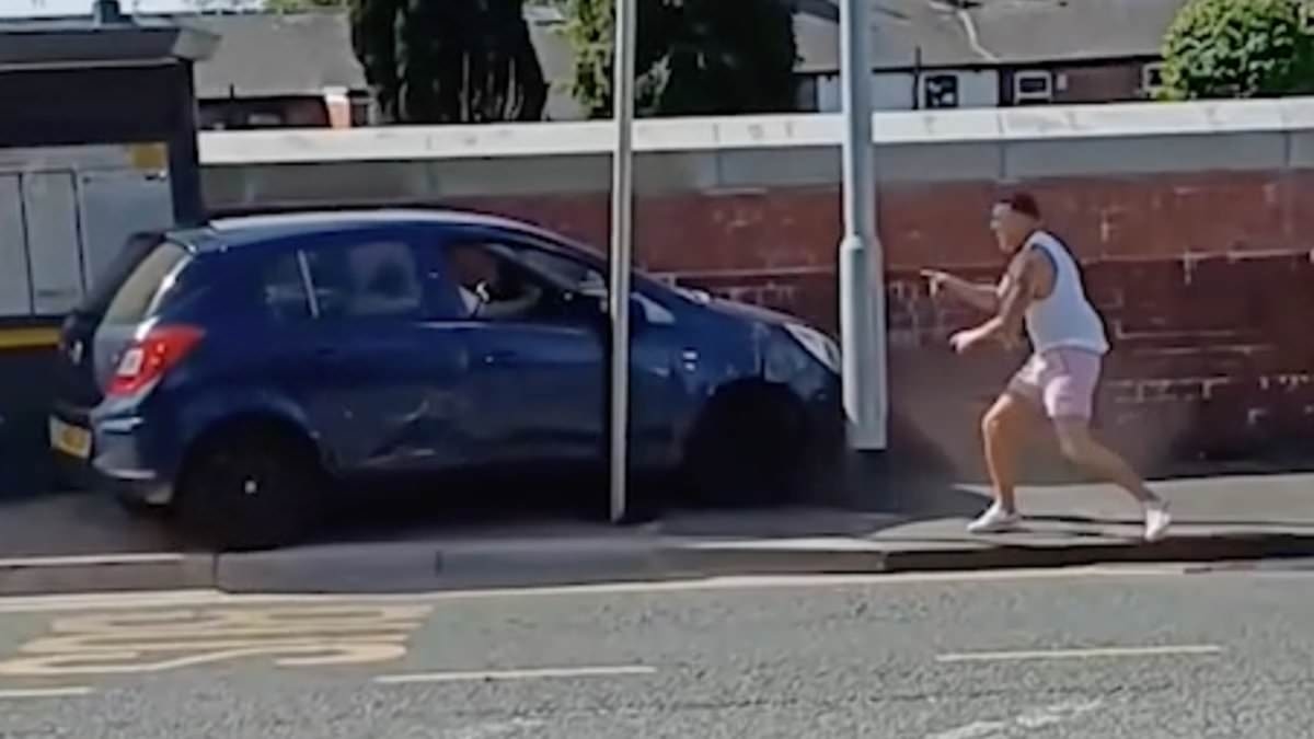 Instant karma for 'road rage' driver who tried to mow down fleeing pedestrian