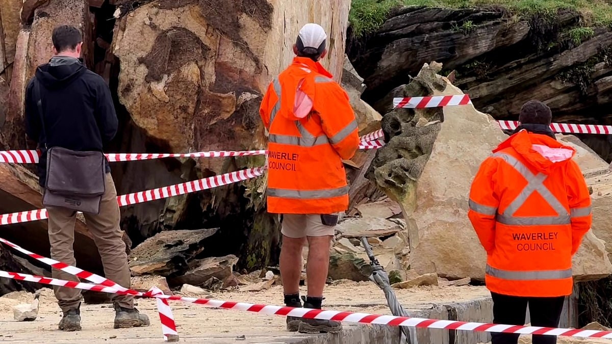 Shocking moment massive sandstone cliff collapses at Bronte Beach in Sydney's east
