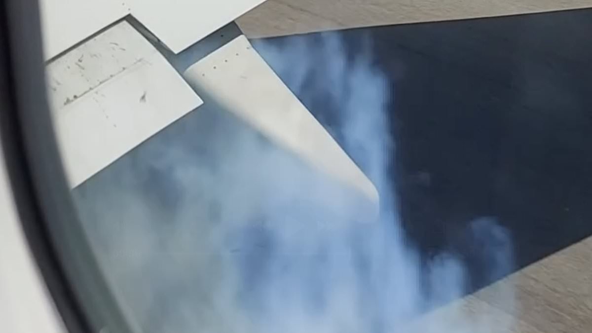 Moment terrified Brit family watch passenger jet tyre EXPLODE during take-off at Greek airport - before military plane shadows them ahead of 'brace position' emergency landing