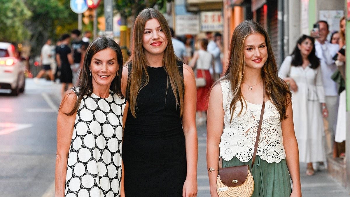 Queen Letizia of Spain is joined by her stylish lookalike daughters Princesses Leonor and Sofía at a film festival in Majorca