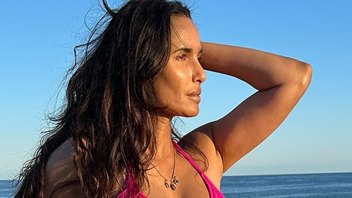Padma Lakshmi, 54, models a string bikini after sharing her bra size has gone 'from a C to a DD'
