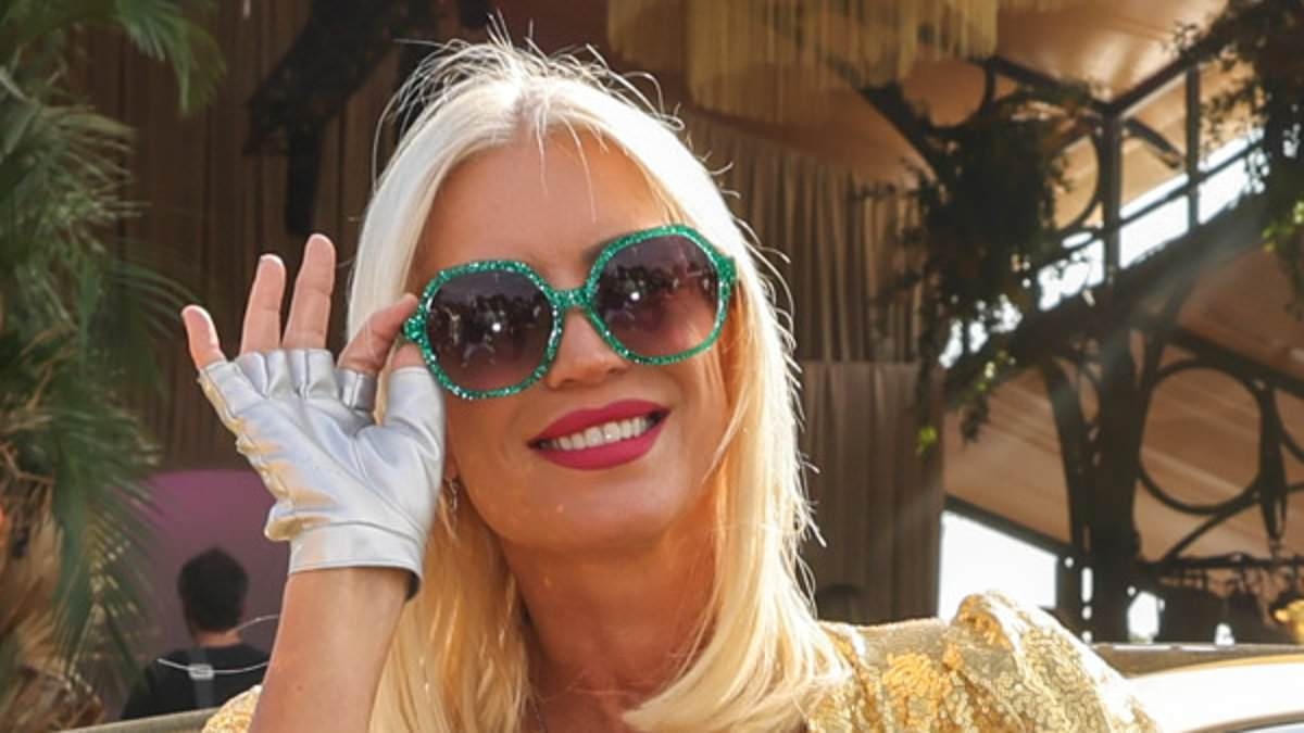 Denise Van Outen puts on a busty display in a sparkly gold playsuit as she leads stars at Wilderness Festival
