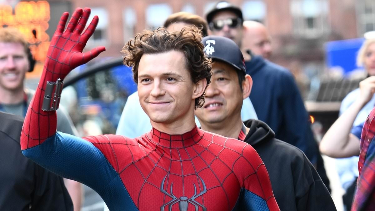 Tom Holland is seen for the first time on the set of Spider-Man: Brand New Day as Glasgow is transformed into NYC for sequel - after he addressed THOSE Bond rumours