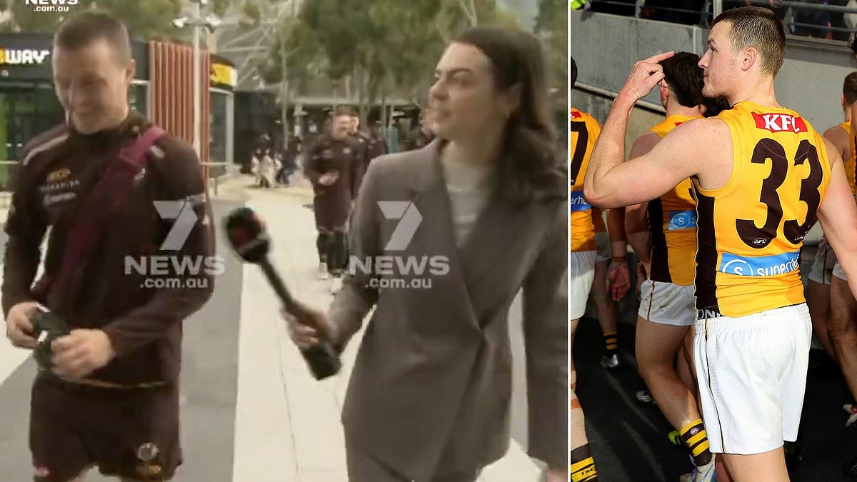 AFL star brands TV reporter 'embarrassing' in cringeworthy interview after he was busted giving fans the middle finger