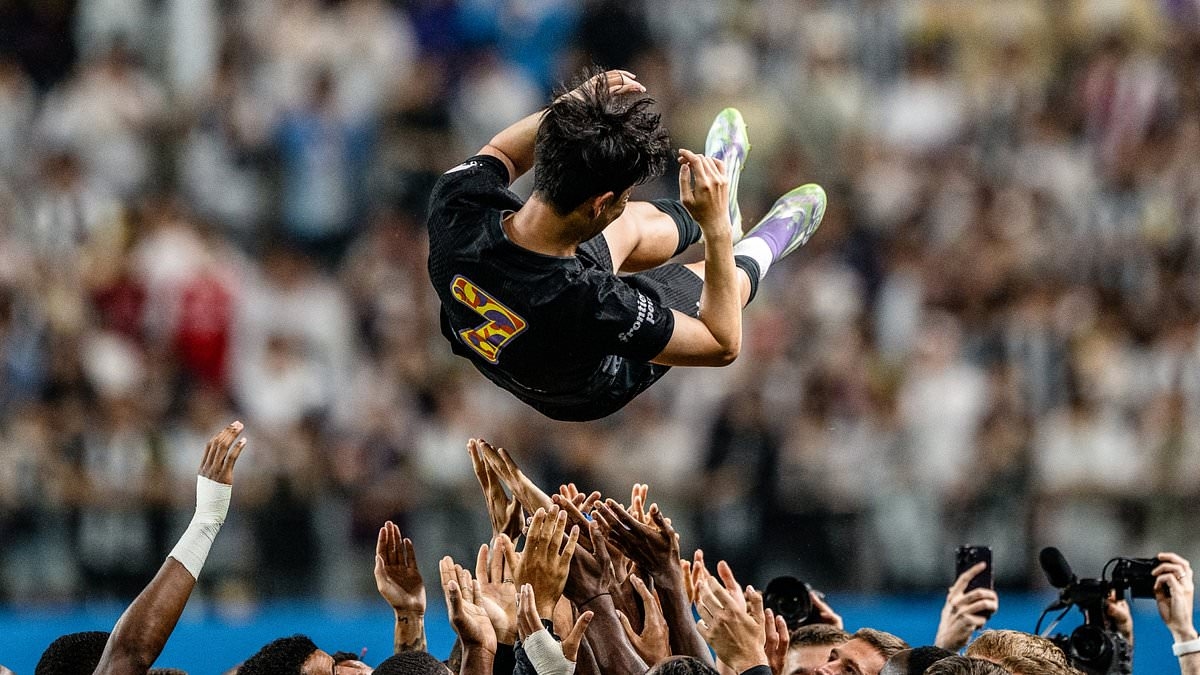 Son Heung-min breaks down in tears during emotional Tottenham send-off before team-mates launch club legend in the air following final game
