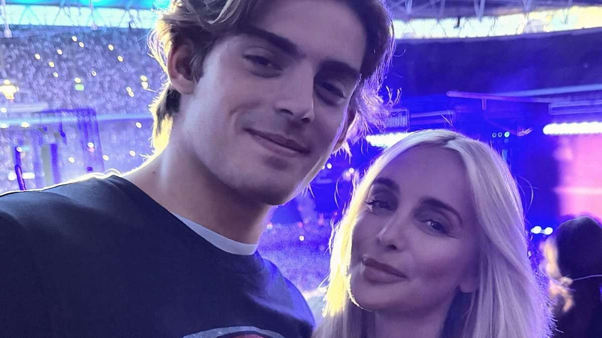 Louise Redknapp lets her hair down at Wembley Stadium as she enjoys a rare night out with eldest son Charley, 21, at Oasis reunion show