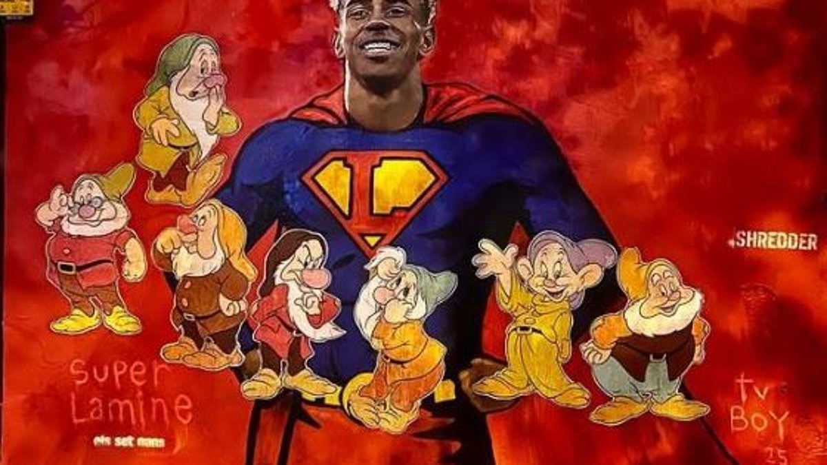 Lamine Yamal mural in Barcelona vandalised with Seven Dwarfs graffiti after star's controversial 18th birthday party