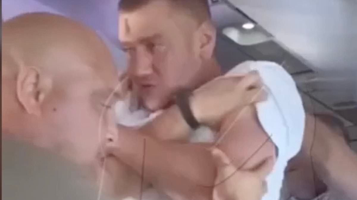 Instant karma for drunk Russian plane lout as captain asks passengers to overpower him... and they gladly oblige