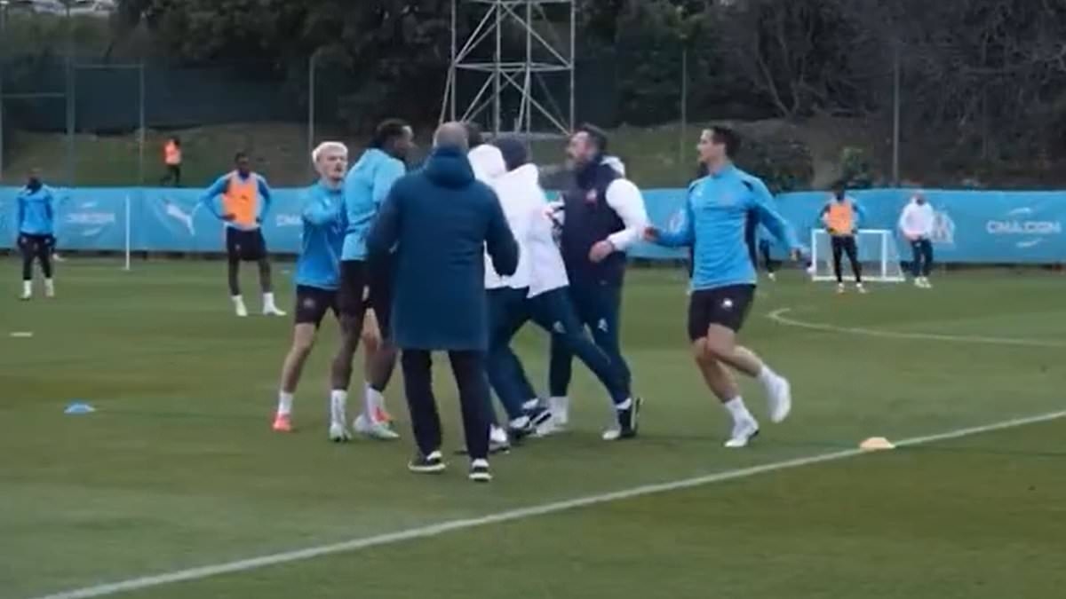 Watch the moment furious Roberto De Zerbi is pulled apart from a Marseille player in training - as the furious Italian tells star to 'call your agent'