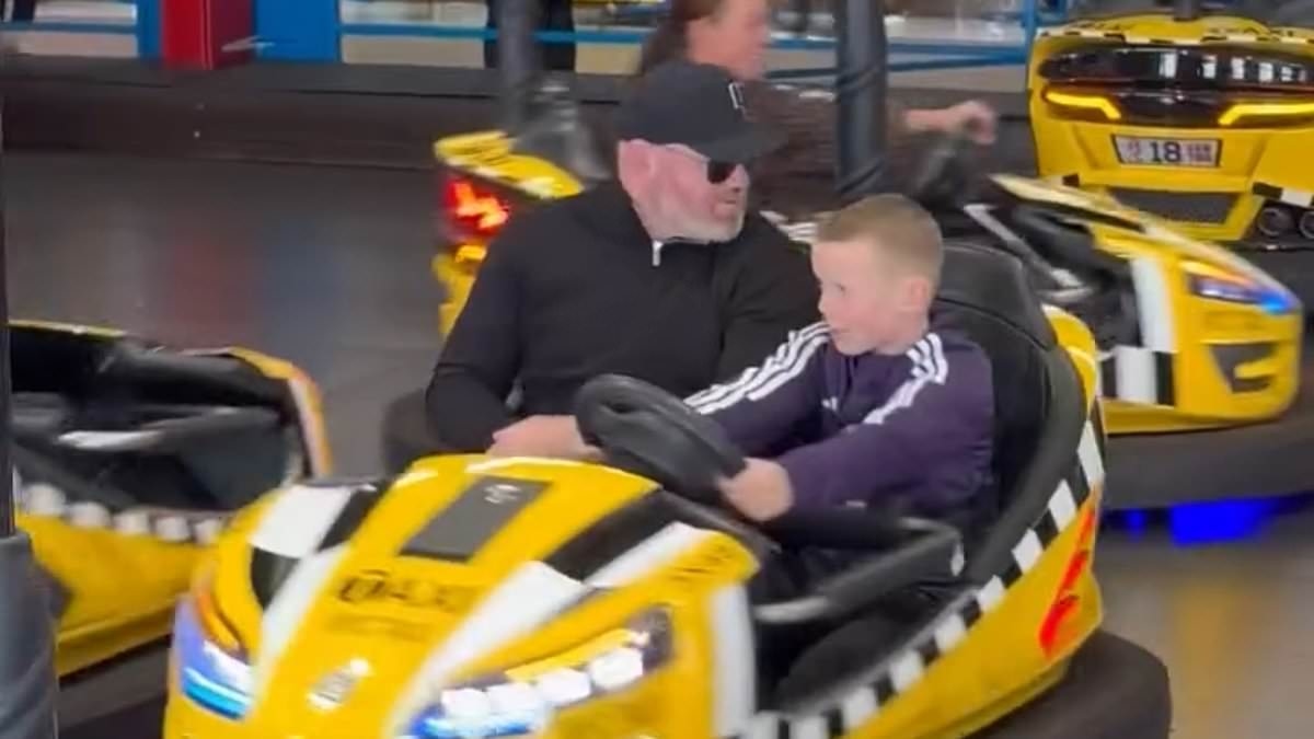 Wayne Rooney endures a bumpy ride AWAY from the dugout as he joins wife Coleen and son Kai on the dodgems at Irish amusement park - after clip of Tom Brady questioning his work ethic went viral