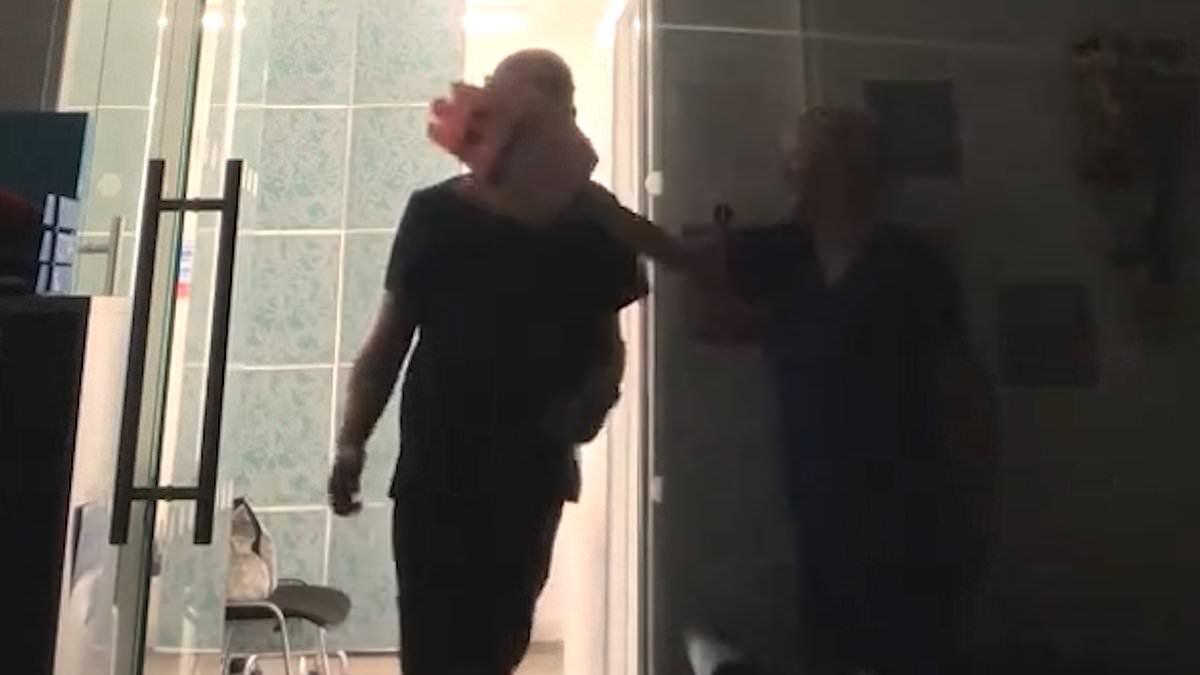 Prank goes hilariously wrong as a nurse falls and injures his hand when his colleague tries to scare him