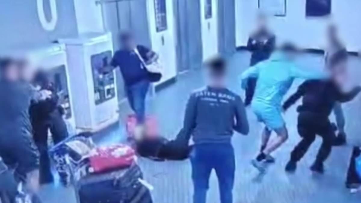 Police officer faces criminal probe 'after sharing Manchester Airport brawl CCTV footage' that shows the moments before cop kicked man in the head