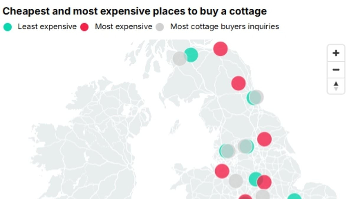 Where can you buy a cottage for just £83,000? Survey reveals best and worst areas for those seeking to buy a rural hideaway