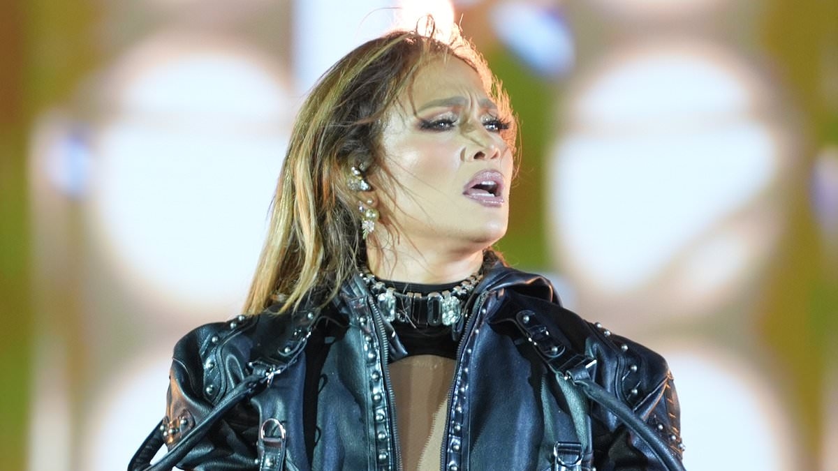Jennifer Lopez channels Cher's iconic If I Could Turn Back Time look in a racy bodysuit and black leather jacket as she performs Istanbul tour date