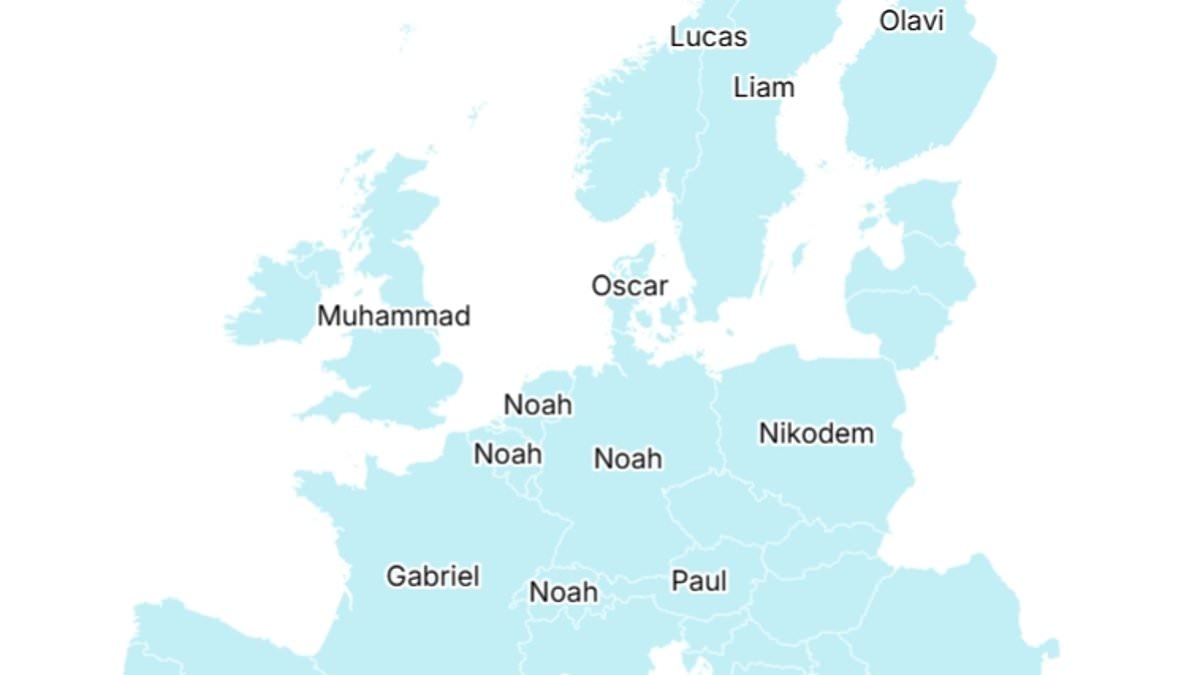 Muhammad is the most popular name in England and Wales - our map reveals how that compares to the rest of Europe
