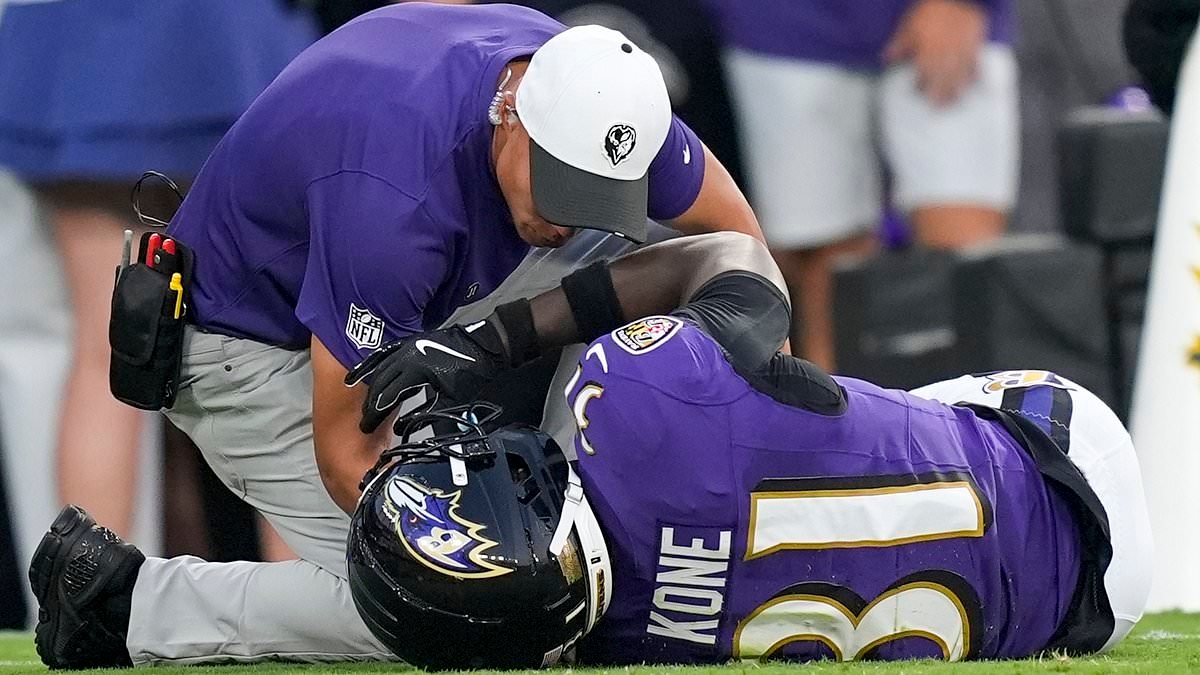 Baltimore Ravens rookie appears to have leg snapped before being carted off field in preseason debut