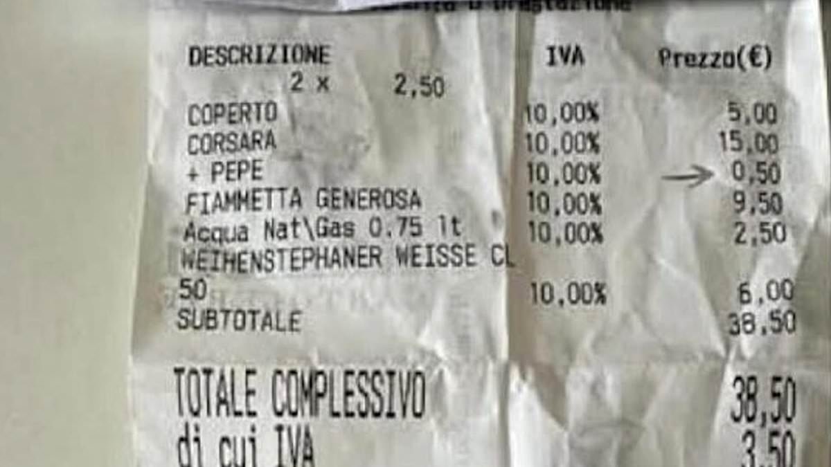 Diner is shocked to be charged 50 cents for a sprinkling of black pepper on his pizza at Italian tourist spot