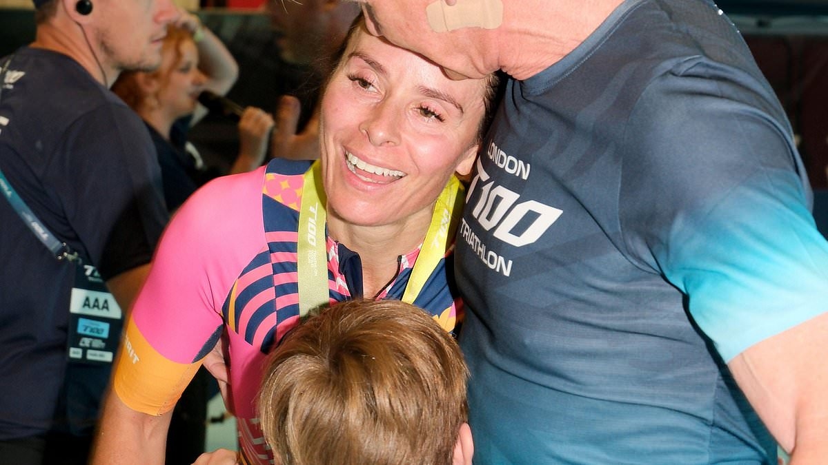 Gordon Ramsay and wife Tana embrace after gruelling charity triathlon challenge as son-in-law-to-be Adam Peaty is cheered on by fiance Holly and son George