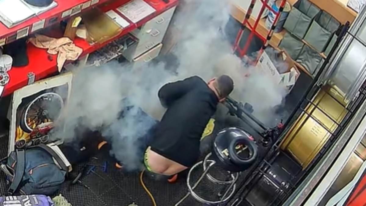 Wild moment butt-baring worker narrowly escapes e-scooter explosion - and the cheeky detail that has 'cracked up' Aussies