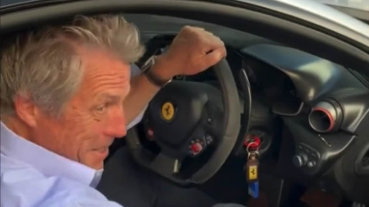 Hugh Grant allows excited passerby to start his £925k Ferrari in Mayfair... as fans laud the 'jolly old fella' for the sweet exchange