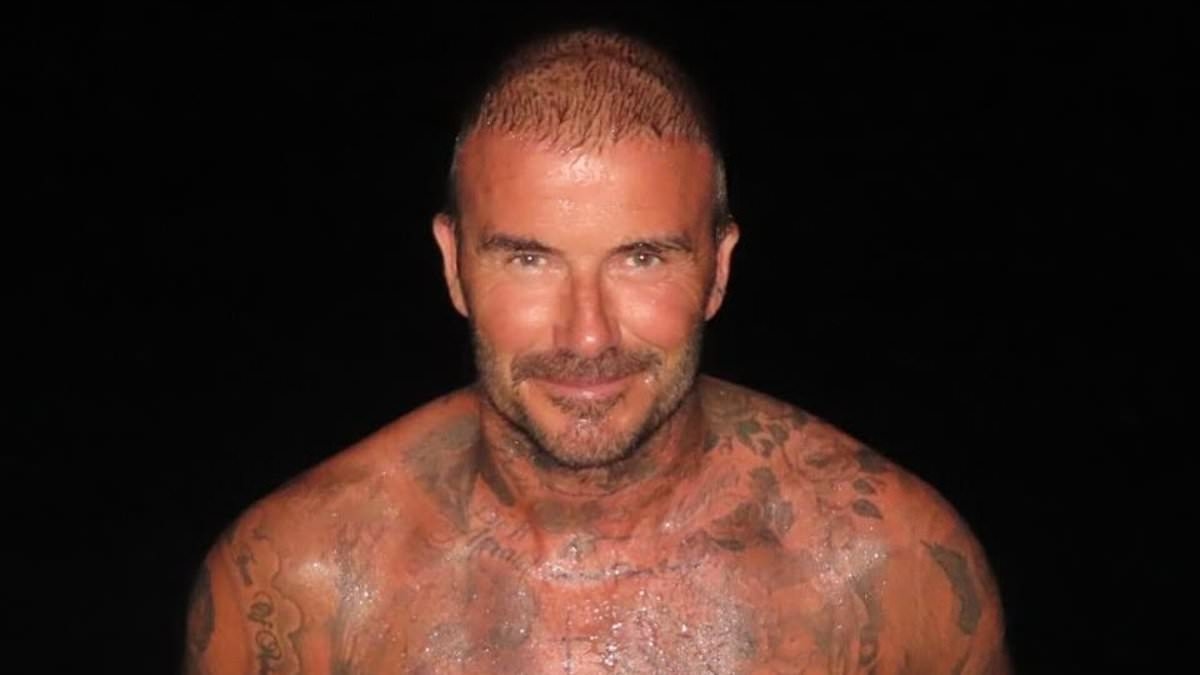 Victoria Beckham shares a snap of shirtless David as they holiday on the Italian riviera - after he was caught pinching her bottom during alfresco dinner date