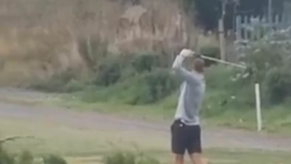 Stick to football! Hilarious moment Newcastle star SHANKS his tee shot at local golf course