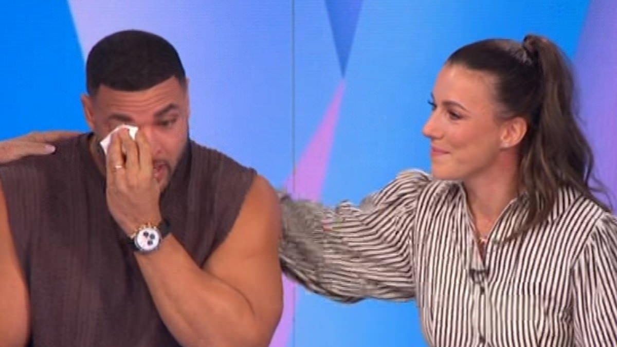 Gladiators' Zack George and wife Samantha break down in tears recounting devastating loss of baby on Loose Women - leaving Myleene Klass sobbing