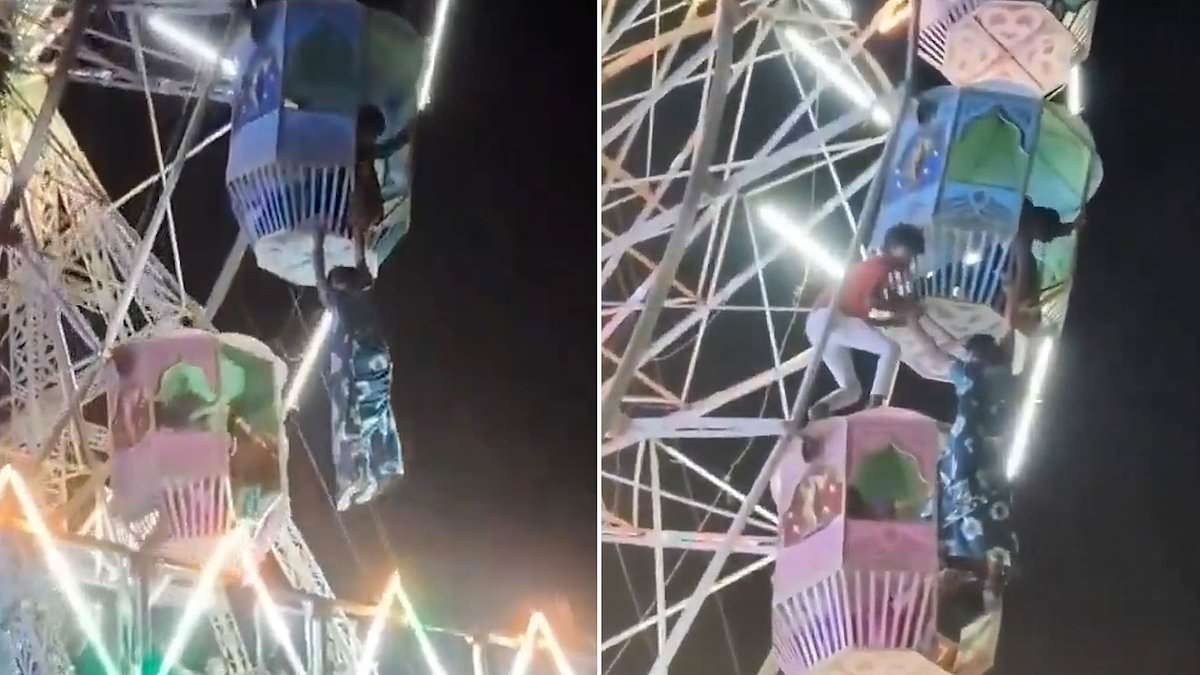 Woman left dangling 30ft in the air after falling from ferris wheel