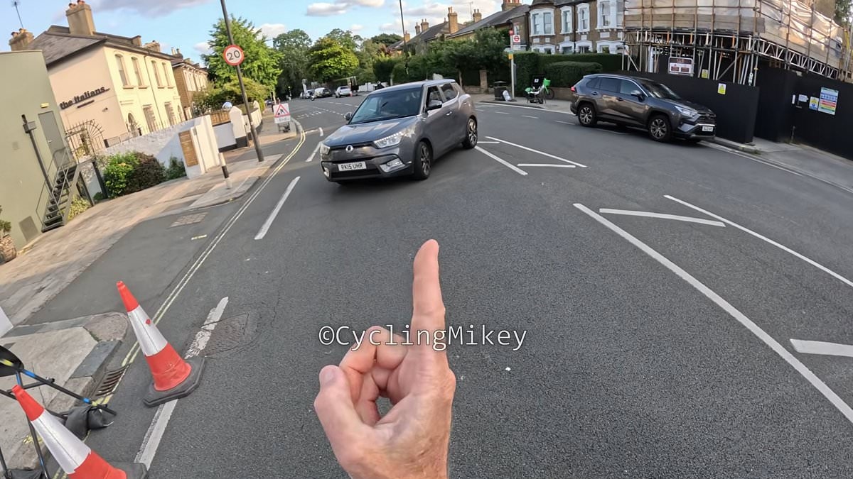 Bike vigilante Cycling Mikey returns to scene where he pushed his bike in front of a car to perform same stunt AGAIN