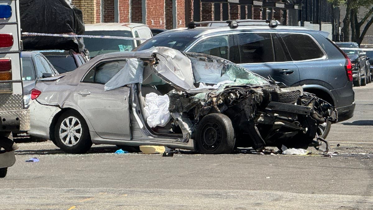 Chaotic surveillance video shows moment car slams into New York food truck, killing three people