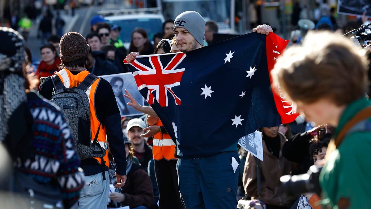Man holding Australian flag is attacked by pro-Palestine protest and punched in the face